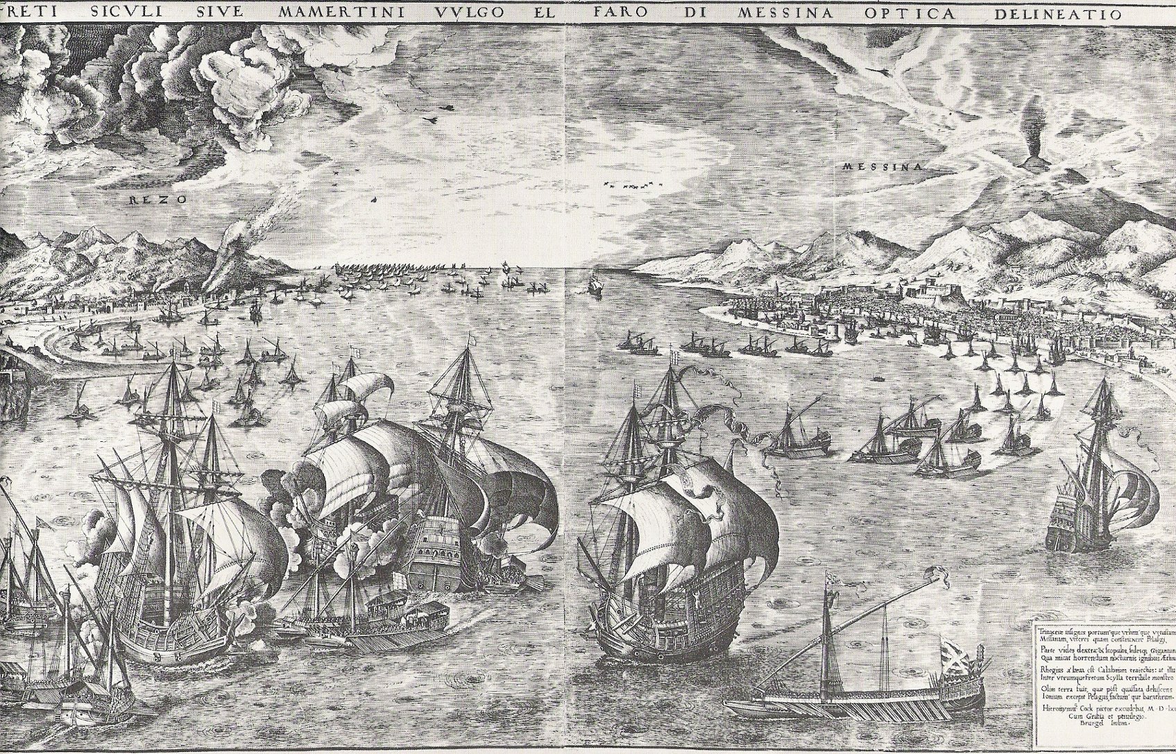 Historic engraving of the Strait of Messina
